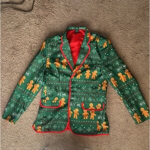 ugly Christmas holiday  blazer for men, size M.  Gingerbread man saying Bite me